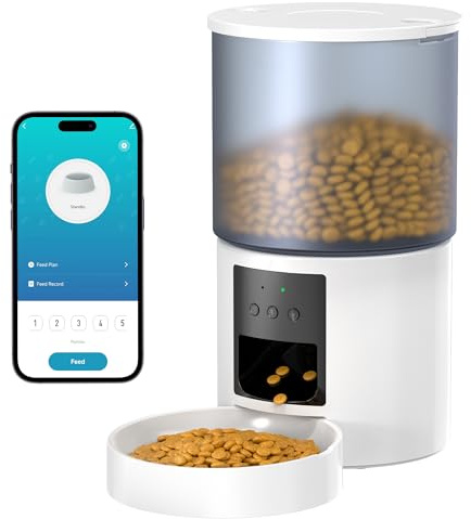 Distributore Automatico Cibo Gatti Cani WiFi: Dosatore Crocchette per Animali Domestici con 10S Registrazione - Mangiatoia Automatica per Cibo Distributore Crocchette Gatto Timer Bianco 4L