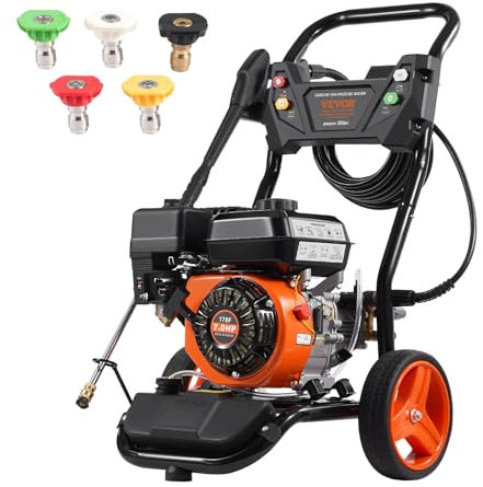 VEVOR Nettoyeur haute pression à essence, 3950 PSI, laveuse haute pression à gaz, 10 L/min, avec pompe en cuivre, pistolet pulvérisateur, rallonge et 5 buses pour voitures, clôtures, maisons, vertical