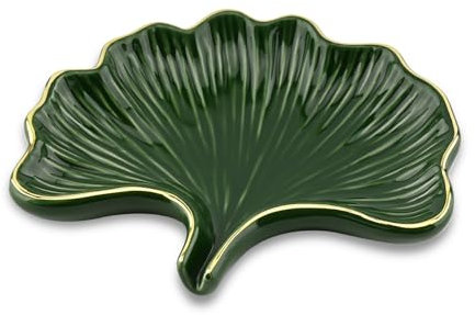 YoHyien Keramik Seifenschale mit Ablauf, Ginkgo-Blattförmige Seifenschale, Seifenablage Waschbecken, Seifenhalter, Seifenteller für Badezimmer, Dusche und Küche (Grün)