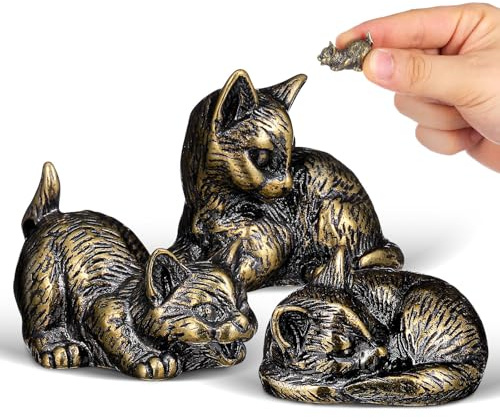 MAGICLULU 3 Stück Miniatur Messing Katzenfigur Glückskatze Deko Figur Für Schreibtisch Büro Wohnaccessoires Stabile Metallstatue