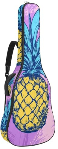 KengjuTesu 43 Zoll Akustikgitarre Softcase mit Rucksackgurt und 2 Taschen Lila Hintergrund Früchte Keine Polsterung Rucksack Wasserdicht Oxford Tuch Bassgitarre Gigbag für Konzertgitarre, mehrfarbig,