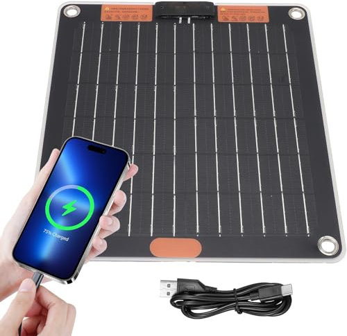 Solar Panel Battery Charger, Fast Charging 30w Power Bank, 1.06x0.98in Portable Battery Pack, Double USB Ports, Power Backup for Camping, Hiking & Backpacking