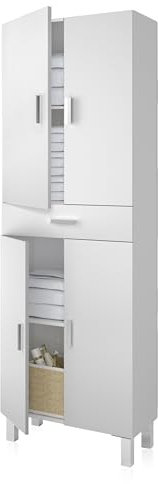 duehome | Columna de baño, Mueble de Lavabo, 4 Puertas y 1 cajón, Modelo Dolce, Acabado en Blanco Brillo, Medidas: 60 cm (Ancho) x 182 cm (Alto) X 29 cm (Fondo)