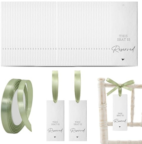 Carteles reservados, Tarjetas de Asiento reservadas de Boda con Cinta, Letras Elegantes, Paquete de 24, 2.36 x 5.51 Pulgadas, Ceremonias de Boda, recepciones y Eventos