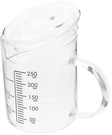BESTYASH 250ml Glass Measuring Cup Lid and Spout, Household Baking Scale Beaker Graduated Scale, Heat-Resistant Glass for Kitchen and Cooking