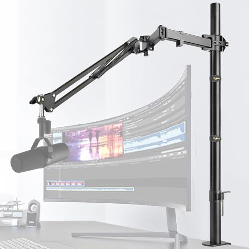 Frgyee Mic Boom Arm, Adjustable Height Overhead Microphone Stand with Heightened Extension Riser for Shure SM7B Blue Yeti HyperX QuadCast S and other Mic