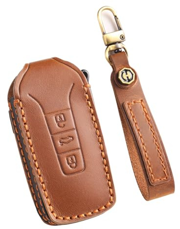 WUZUTU Premium Keyless Go Schutz Autoschlüsselbox Kompatibel mit VW Touareg 2018 2019 2020 2021 Leder Autoschlüssel Abdeckung Autoschlüssel Tasche Autoschlüssel Hülle 3 Tasten Braun
