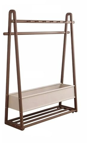 Générique Porte-Manteau Mobile en Bois Massif sur roulettes – Élégant Porte-Manteau de Rangement en Noyer pour entrée et Chambre avec Sac en Tissu pour Une Organisation et Une commodité optimales