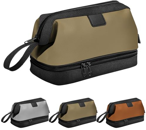 Lermende Kulturtasche für Männer: Reisetasche mit großem Fassungsvermögen, wasserdichte Kosmetiktasche aus Nylon, multifunktionaler Kulturbeutel-Organizer. (Khaki Color)