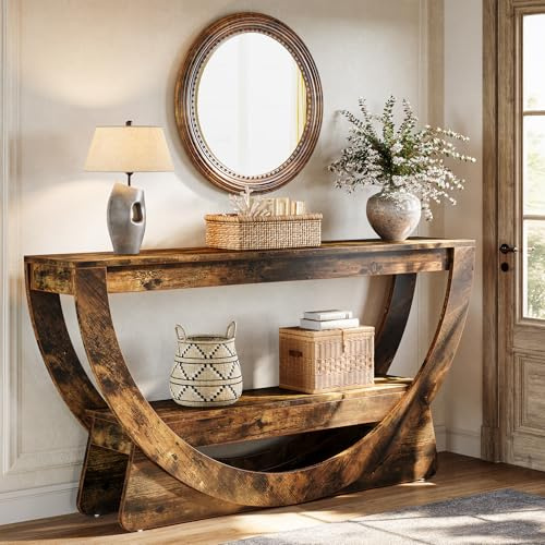 Tribesigns 160 cm Konsolentisch, 2-stöckiger Flurtisch mit Ablageflächen, schmaler Langer Sofatisch hinter dem Sofa, Beistelltisch aus Holz für Flur, Wohnzimmer, Eingang, Foyer (Dunkelbraun)