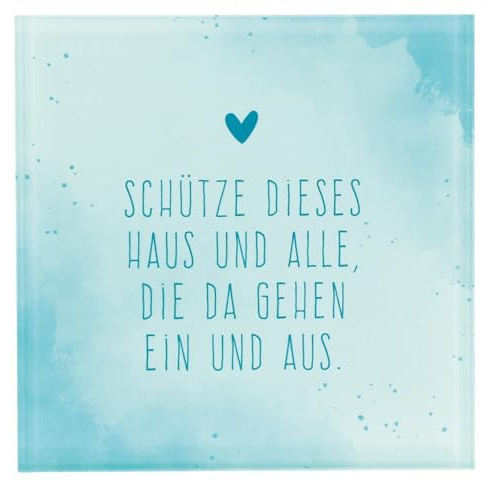 Butzon & Bercker Glastafel Haussegen-Schild. Hellblaues Glasschild mit Segensspruch, moderne religiöse Wanddeko aus Glas in 13,5 x 13,5 cm Größe mit stabiler Aufhängung. Christliches Geschenk