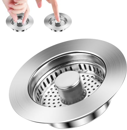 Yooyan dräneringssil diskbänk och tvättställsproppar, 3-i-1 rostfritt stål popup avloppsplugg med sil, diskhosil för diskbänk hål 75–86 mm, djup > 40 mm