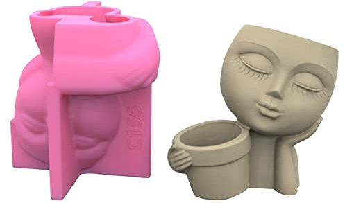 per Creativo Viso Umano Gesso Stampo In Silicone Piante Grasse Vaso di Fiori in Calcestruzzo Intonaco Cemento Argilla Supporto M Supporto per Calcestruzzo Cemento Resina Casting