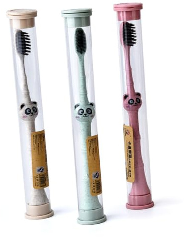 Anneome 3 pièces Brosse à Dents Garçon Fille Panda Écologique Fibre de Blé Poils Doux Poignée Ergonomique Facile à Tenir Couleurs Aléatoires Couleur Aléatoire Couleur Aléatoire