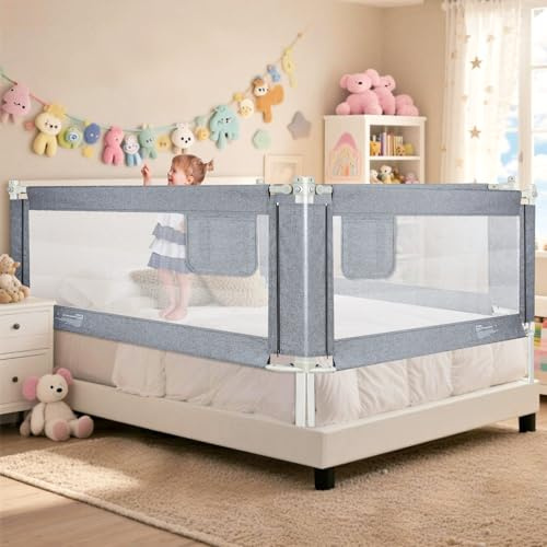 Alpstorm Babybettgitter mit 28-Fach Höhenverstellung (70-93 cm), Rausfallschutz Bett, Reise-Bettgitter mit Atmungsnetz – 180 cm Sicherheitsbarriere für Elternbett