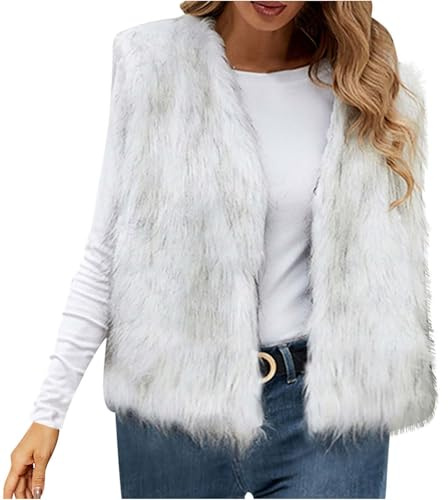 AACH Weste Damen Fellweste Ärmellos Einfarbig Winterweste Kunstpelz Leichte Kurzweste Winter Warm Kunstpelzweste Kunstfell Mantel Jacke Outdoor Westen V-Ausschnitt Flauschiger Thermoweste