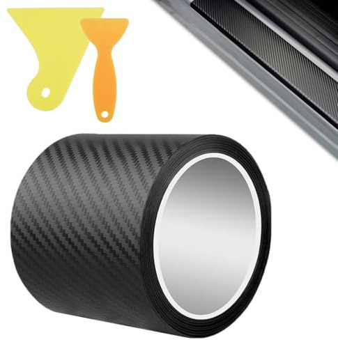 Carbon Fibre Vinyl Wrap,10cmx3m Carbon Fibre Tape,Car Door Sill Protector | Black Self-Adhesive Vinyl Wrap for Cars with Plastic Scraper,Black Self-Adhesive Protection for Vehicle Motorcycle Car