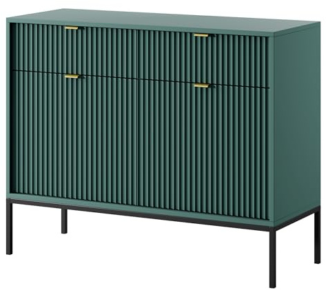 Komodee Buffet NANAIMO KSZ104 - Verte - Poignées dorées - 2 Tiroirs - Largeur 104 cm, Hauteur 83 cm, Profondeur 39 cm