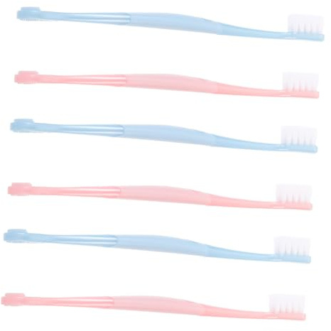 WEKADRIN 6 pezzi Spazzolini Morbidi per Adulti con Raschialingua Integrato Setole Extra Morbide per Gengive Sensibili Colori Rosa e Blu Design Pratico e Portatile per Pulizia Dentale