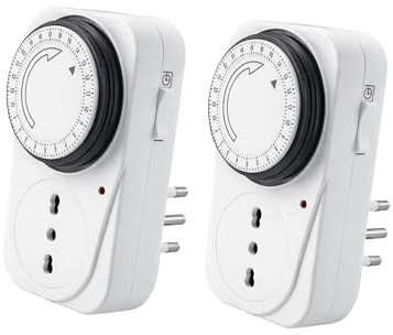 Presa Elettrica con Timer Meccanico Giornaliero – Programmatore Orario 24h con Disco a Settori, Spina 10/16A, 250V – Fino a 3680 W – Per Luci, Elettrodomestici e Automazione Casa (2 Pezzi)