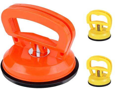 Carrozzeria Ventosa, 3 Pezzi Ventose per Rimozione Ammaccature Ventosa per Carrozzeria per Sollevamento e Spostamento di Vetri, Piastrelle e Superfici Lisce (1 Grande Arancione+ 2 Piccole Giallo)