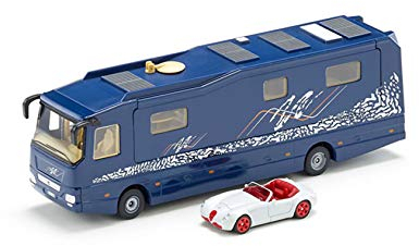 siku 1943, Volkner Wohnmobil, 1:50, Metall/Kunststoff, Blau, Inkl. Spielzeugauto, Bewegliche Teile