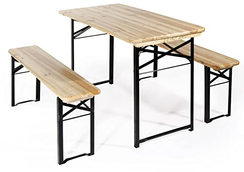 VERDELOOK | Set birreria, con 2 Panche e Tavolo in Legno Naturale, 120x60 cm, Tavolo e Panche con Gambe in Ferro