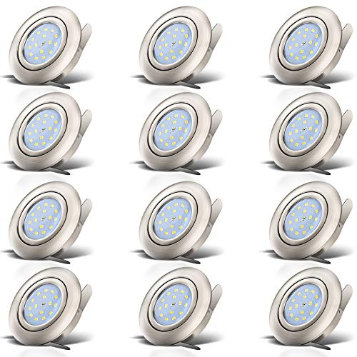 B.K.Licht Faretti LED ad incasso orientabili, set da 12, include 5W, diametro foro 68mm, lampade incasso per l'illuminazione da interno, luce calda 3000K, color nickel opaco, 230V, IP23