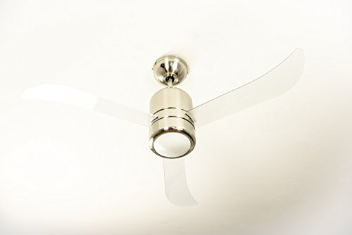 Ventilateur de plafond Loft avec éclairage et télécommande, revêtement nickel satiné, pâles transparentes, 112 cm