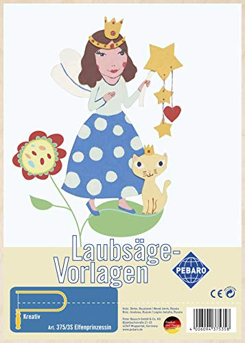 Pebaro 375/3S Laubsägevorlage Elfenprinzessin, 3mm Sperrholz DIN A 4, Motiv vorgedruckt, aussägen mit Laubsägebogen, basteln, anmalen, fertig, Basteln mit Holz, Geschenkidee