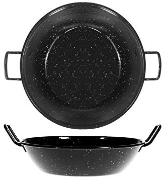Vaello Campos S. L. La Valenciana 24 cm emaillierte Stahl Pfanne mit 2 Griffen, Schwarz, 2 Liter Fassungsvermögen, Antihaftbeschichtung, für Sautéieren und Braten, Handwäsche erforderlich