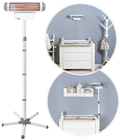reer Wickeltischstrahler FeelWell 2in1, Standheizstrahler und Wandmontage, 2 Heizstufen, Timer, Kippsicherung, geprüft nach Medizinstandard, Weiß, aus Metall