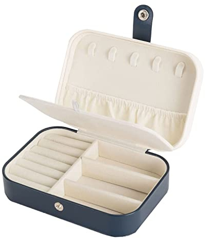 Lrikas Scatole Portagioie Gioielli da Viaggio da Donna Organizzatore da Ragazza Custodia Piccola da Gioielleria per Anelli Orecchini Collane Bracciali, 16,5 x 11,5 x 5,5 cm (Blu Scuro)