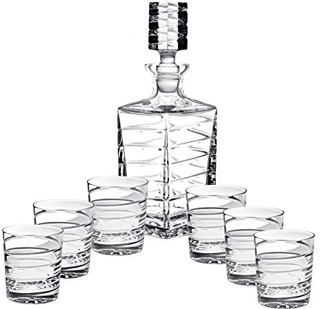 Whisky Set Karaffe 6 Whiskygläser geschliffen Kristallglas Klar