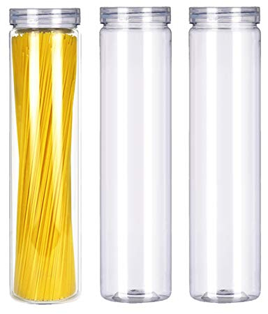 SCWBOEII 3 barattoli in plastica trasparente per alimenti con coperchio, contenitori rotondi trasparenti per spaghetti, pasta e prodotti secchi (diametro 5,3 cm x altezza 30 cm) (rotondi)