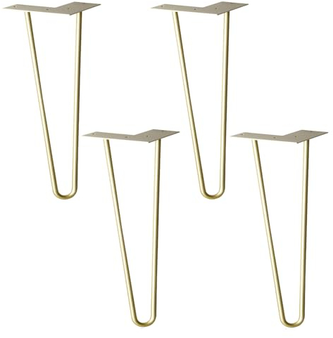 WAGNER Möbelbeine/Tischbeine/Möbelfüße - Hairpin Legs 4er Set - Retro - Stahl pulverbeschichtet Gold, 12 x 12 x 40 cm, Beine konisch/schräg verlaufend, integrierte Anschraubplatte - 12824504