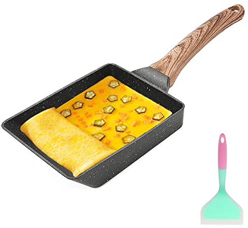 Bobikuke Tamagoyaki Pan, Japanese Omelette Pan Nonstick Rectangle Small Frying Pan, Gas Stove and Induction Hob Compatible - Black