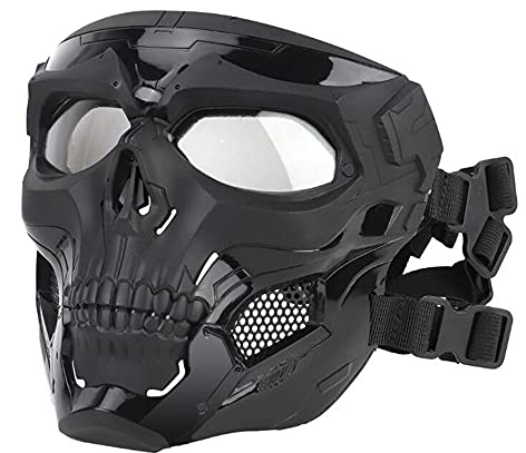 ACEXIER Maschera Tattica Airsoft, Maschere Pieno Facciale Scheletro Teschio con Occhiali Antiurto Esercito Fan Forniture Caccia Maschere Paintball per Moto Ciclismo Escursionismo Maschera Militare