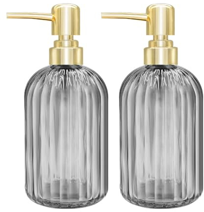 Kitchen Soap Dispenser - 2 Pack 14 Oz, Transparent Bottle for Hand, Dish Soap or Lotion (Dark Grey)