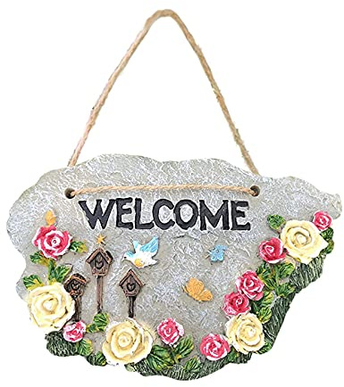 Backbayia Welcome Sign Resin Farmhouse Door Plaque Art Craft for Entrance Porch Garden Studio (D with Letter Box)