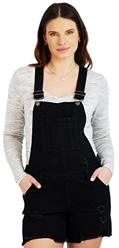 Savi Parker Maternity Denim Rompers for Women - Short Overall Jumpsuit, Pregnancy Clothes for Summer, Casual Wear, BCI Certified (Black Rinse, Large)