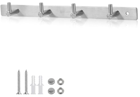 efuturetime Hakenleiste Edelstahl mit 4 Haken, Wandmontage | Kleiderhaken für Handtücher, Mützen, Schlüssel, Küchengeräte, mit Bohren