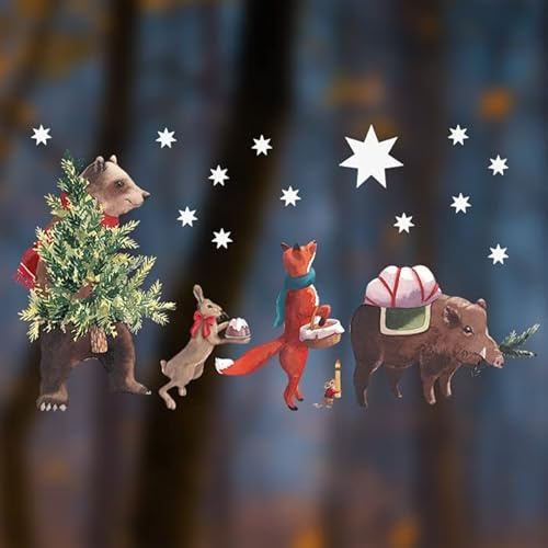 TinyFoxes Fensterbild Weihnachtsgaben - für die Dekoration im Kinderzimmer - Selbstkleben und wiederverwendbar - handgemalte Aquarellmotive - von Kristin Franke