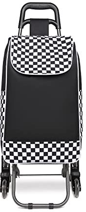 Kono Einkaufstrolley Stabiler 2 in 1 Klappbar Einkaufswagen Multifunktional Treppensteigwagen mit 3 Geräuschlos Räder (Schwarz-Update)