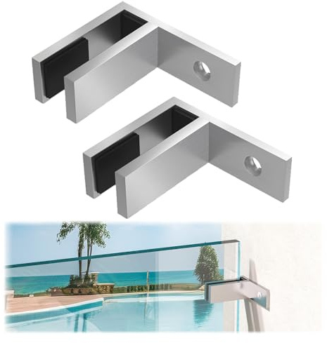 Gyykzz T316 Railing Wall to Glass Clamp, 90° F Shape Railing Bracket, 2Pack | No Drilling in Glass, Marine Grade Heavy-Duty, Fits 3/8-1/2 Glass Thickness, Includes Rubber Pad, Fence, Pool, Balcony Deck