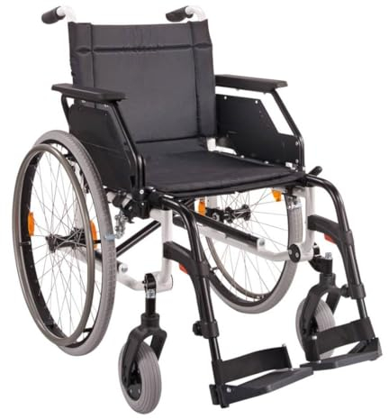 FabaCare Rollstuhl Caneo-E, Leichtgewichtrollstuhl aus Aluminium, Alu Transportrollstuhl faltbar, Faltrollstuhl, Standardrollstuhl, Leichtrollstuhl höhenverstellbar, bis 130 kg, Sitzbreite: 51 cm