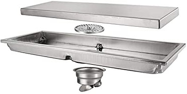 Linearer Duschablauf, versteckter Bodenablauf, rechteckiger Duschbodenablauf aus Edelstahl 304 mit Flieseneinsatz, Gitter, Badezimmer-Duschablauf, 11,8'' x 4,3''