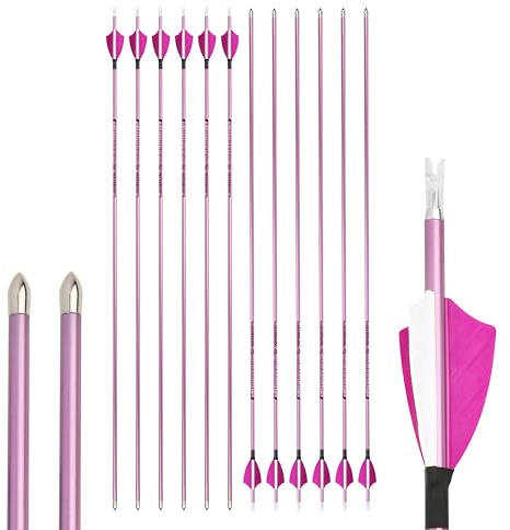 limaity 12 Stück Bogenschießen Carbonpfeile 400/500/600/700/800/900/1000 Spine mit True Feather Shooting Bogenschießen Praxis Jagdpfeil für Recurve-Bogen Compound-Bogen (violett, 900Spine)