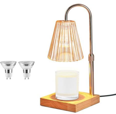 MR.HOKWY Candle Warmer Lamp - Electric Candle Lamp with Dimmer, Adjustable Height Flameless Candles Dimmable Candle Melting for Scented Wax with 2 Bulbs, Champagne