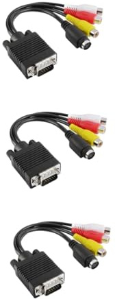 jojofuny 3pcs Vga to S-video Converter Cable for PC Laptop Connect to Television Video Audio Cable Tv Av-out Adapter